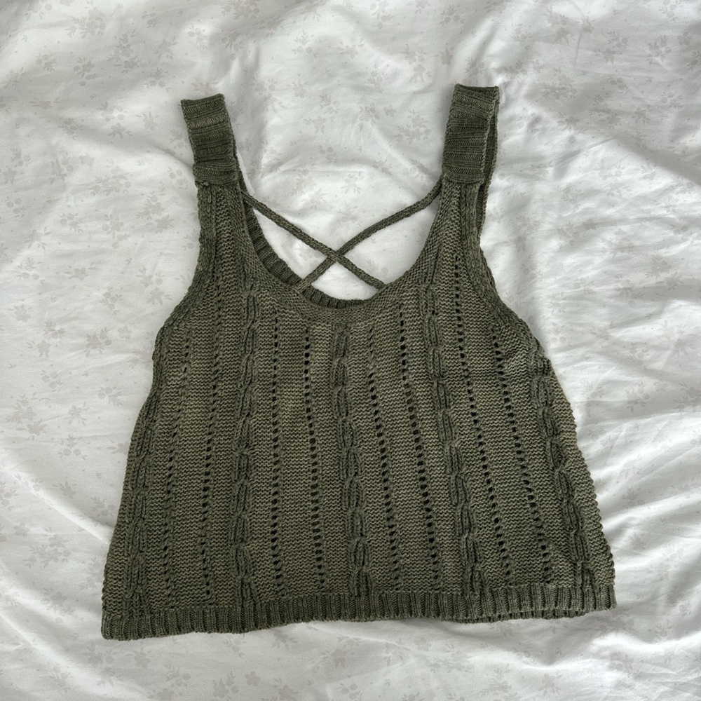Hollister Green Knit Cropped Tank Top